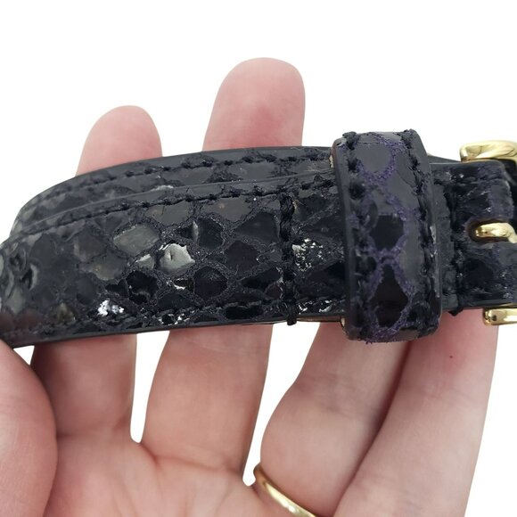Aureum Black Leather Snakeskin Croc Belt No 5? Womens XS S Italy Gold Buckle main image 10